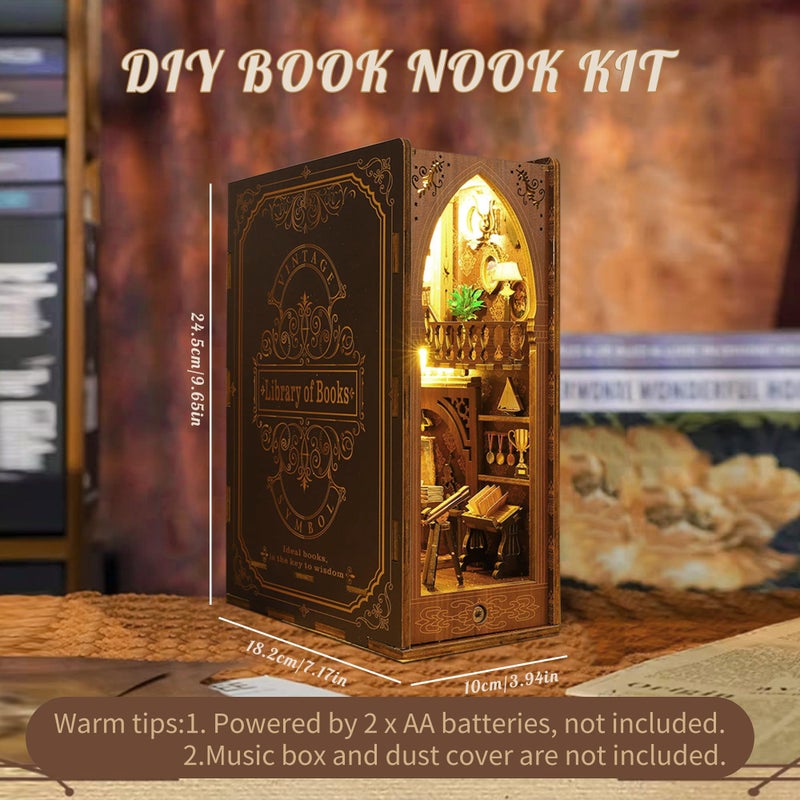 MOJINO كتاب زاوية عدة MOJINO DIY مصغرة 3D لغز خشبي الدفتين بيت الدمية مع أضواء LED لديكور رف الكتب نموذج Miniverse صغير منزل الفن الحرفية للبالغين جريل عيد الهالوين هدية الديكور عيد الميلاد - Image 5